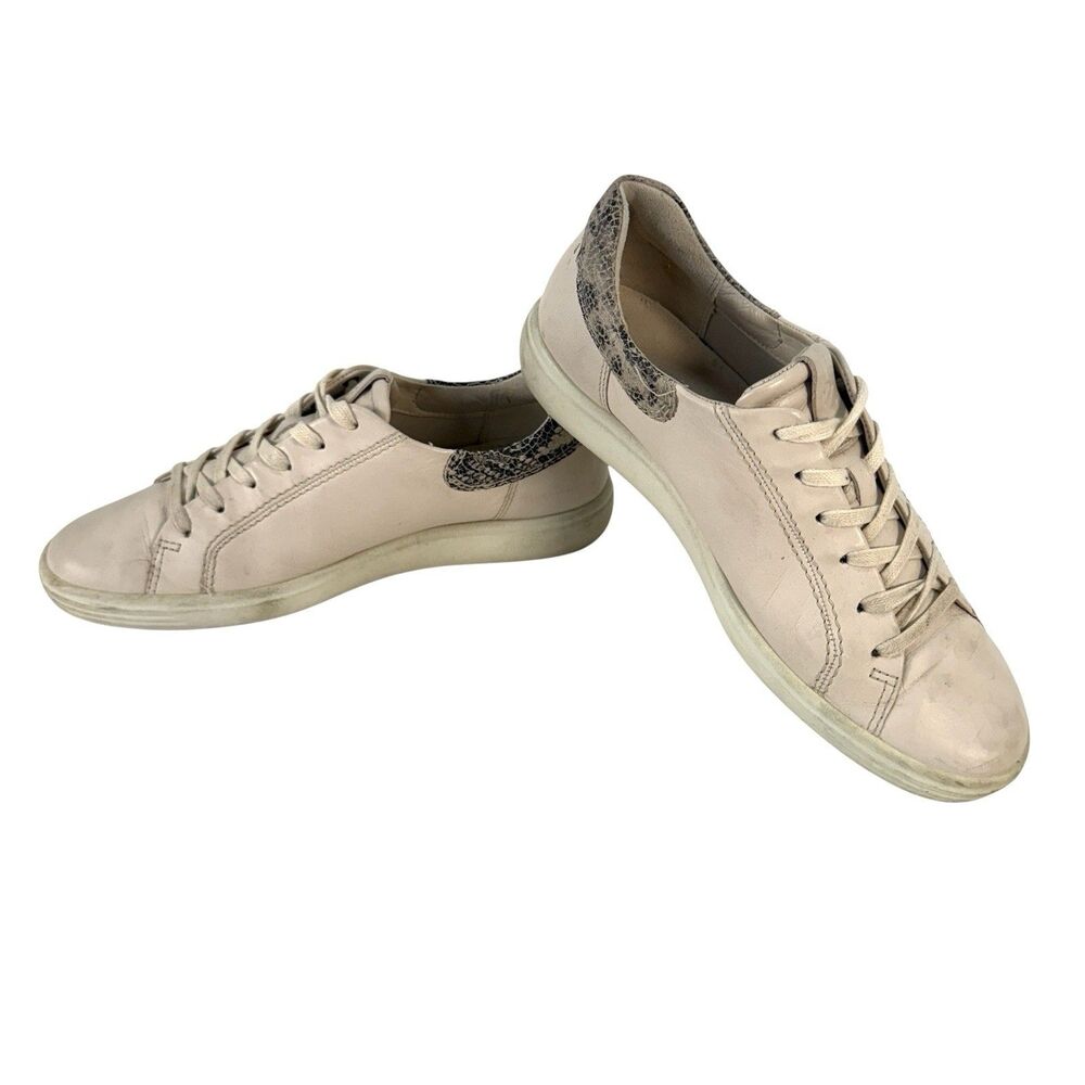 Ecco 1122 Womens Soft 7.0 Limestone/Black Snake Sneaker EU Size 39 US 8-8.5